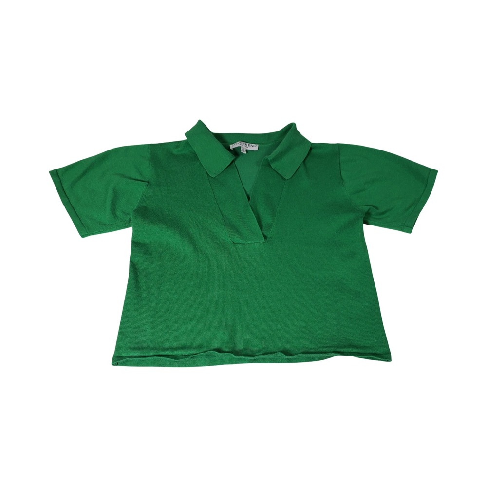 Lovetrend New York Green Knit Polo V-Neck Short Sleeve Boxy Top Size M